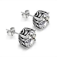 Cruach Tíotáiniam Graí Earring, unisex & le zirconia ciúbach, dath bunaidh, 9mm, Díolta De réir Péire