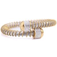 Brazalete del acero inoxidable, con Arcilla analiar de diamantes de imitación AB, chapado, para mujer, más colores para la opción, diámetro interior:aproximado 55mm, Vendido por UD