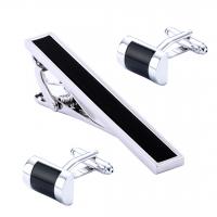 Stainless Steel Tie Klip Manchetlink sæt, slipse nål & cufflink, med Sort Agate, forgyldt, for mennesket, 17x11mm, 60x8mm, Solgt af par