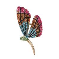 Zinc Alloy Brocher, Butterfly, guldfarve belagt, for kvinde & med rhinestone, bly & cadmium fri, 57x36mm, Solgt af PC