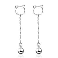 Pendientes de Gota en Latón, metal, Gato, chapado en platina real, para mujer, 48mm, Vendido por Par