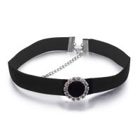 Seta Girocollo Collana, with lega in zinco, with 7cm extender chain, per la donna & con strass, nero, assenza di piombo & cadmio, 23mm, Venduto per Appross. 12.21 pollice filo