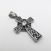 Pendants Cruach Cross dhosmálta, Cruach dhosmálta, le rhinestone & blacken, dathanna níos mó le haghaidh rogha, 26x41mm, Poll:Thart 2-4mm, Díolta De réir PC