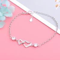 Sterling Silber Armbänder, 925er Sterling Silber, mit Verlängerungskettchen von 1.18inch, Herz, platiniert, für Frau & mit Strass, 5mm, verkauft per ca. 6.7 ZollInch Strang