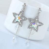 Sinc Alloy Earrings, Star, do bhean & le rhinestone, luaidhe & caidmiam saor in aisce, 65x27mm, Fad Thart 3 Inse, Díolta De réir Péire