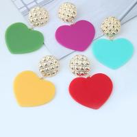 Zinc Alloy Drop Earring, med Plank, Heart, guldfarve belagt, for kvinde, flere farver til valg, bly & cadmium fri, 75x55mm, Solgt af par