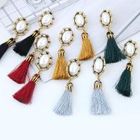 Zinc Alloy Tassel Earring, met ABS kunststof parel & Nylon Koord, antiek goud plated, voor vrouw, meer kleuren voor de keuze, lood en cadmium vrij, 75x22mm, Verkocht door pair