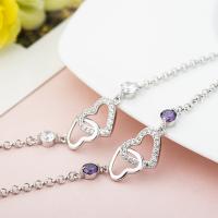 925 Sterling Silver Bangle Bracelet with 1.18inch extender chain Heart platinum plated oval chain & for woman & with rhinestone Sold Per Approx 8 Inch Strand