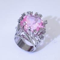 Messing Fingerring, med Rose Quartz, platineret, forskellig størrelse for valg & for kvinde, Solgt af PC