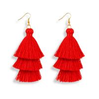 Zinc Alloy Tassel Earring, met Nylon, gold plated, voor vrouw, meer kleuren voor de keuze, 35x95mm, Verkocht door pair