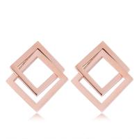 Titanium Stål Stud Earring, Square, rosa guld farve forgyldt, for kvinde, bly & cadmium fri, 22mm, Solgt af par