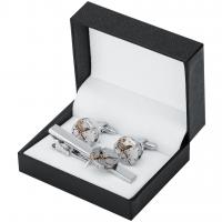 ottone Cravatta Clip Cufflink Set, fermacravatta & manetta, placcato color argento, per l'uomo, 18mm, 60mm, Venduto da coppia