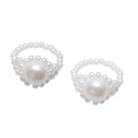 Anel de dedo de pérola de água doce, Pérolas de água doce, naturais, para mulher, branco, 2-3mm, 9-10mm, 22x29x15mm, tamanho:7.5, vendido por PC