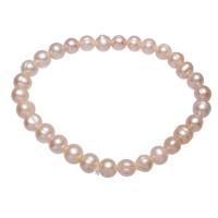 Pulseras de Perlas Freshwater, Perlas cultivadas de agua dulce, con Hilo elástico, Patata, para mujer, Rosado, 7-8mm, Vendido para aproximado 7.5 Inch Sarta