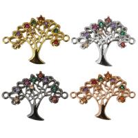 Connettore di gioielli in ottone, Albero, placcato, Micro spianare cubic zirconia & 1/1 anello del connettore, nessuno, 25x18x3mm, Foro:Appross. 1.5mm, Venduto da PC