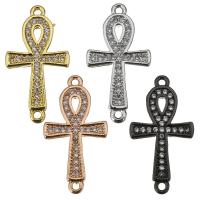 Messinki koruja Liitin, Ankh Cross, päällystetty, Micro Pave kuutiometriä zirkonia & 1/1 silmukka, enemmän värejä valinta, 12x23x2mm, Reikä:N. 1.5mm, Myymät PC