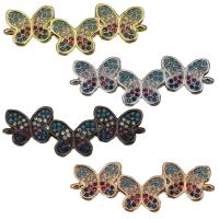 Connettore di gioielli in ottone, Farfalla, placcato, Micro spianare cubic zirconia & 1/1 anello del connettore, nessuno, 33x12x3mm, Foro:Appross. 1.5mm, Venduto da PC