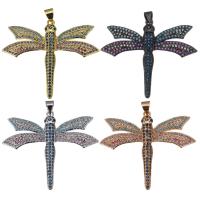 Messing hanger met micro-paved kubieke zirconia's, Dragonfly, plated, micro pave zirconia, meer kleuren voor de keuze, 39x32.50x3mm, Gat:Ca 4mm, Verkocht door PC