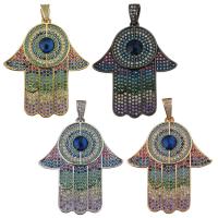 metal colgante, con resina, Hamsa, chapado, patrón de malvado de ojo & micro arcilla de zirconia cúbica, más colores para la opción, 32x38x3mm, agujero:aproximado 3x5mm, Vendido por UD