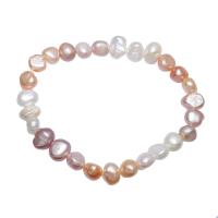 Freshwater Kulturperler Pearl Bracelet, Ferskvandsperle, Barok, naturlig, for kvinde, blandede farver, 7-8mm, Solgt Per Ca. 7.5 inch Strand