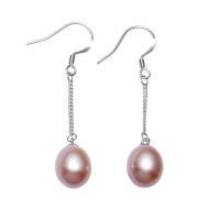 Brincos de pérolas de água doce, Bronze / latão Gancho / Anzol, Batata, naturais, para mulher, rosa, 9-10mm,44mm, vendido por par