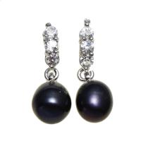 Boucles d'oreilles en perles d'eau douce, perle d'eau douce cultivée, laiton puce boucle d'oreille, larme, pour femme & avec strass, noire, 15x21mm, Vendu par paire