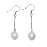 Boucles d'oreilles en perles d'eau douce, perle d'eau douce cultivée, laiton boucle d'oreille crochet, pomme de terre, naturel, pour femme, blanc, 9-10mm,44mm, Vendu par paire