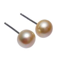 Freshwater Pearl Stud Earring, mässing örhänge inlägg, Barock, för kvinna, gul, 7-7.5mm, Säljs av Par