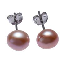 Freshwater Pearl Stud Earring, mässing örhänge inlägg, Barock, för kvinna, purpur, 7-7.5mm, Säljs av Par