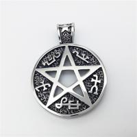 Bijoux pendentifs en acier inoxydable , Pentagram, noircir, 38x50mm, Trou:Environ 2-4mm, Vendu par PC