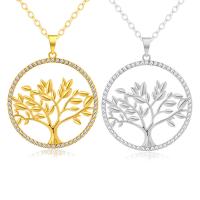 Zinc Alloy smykker halskæde, med 5cm extender kæde, Tree of Life, forgyldt, for kvinde & med rhinestone, flere farver til valg, bly & cadmium fri, 55x60mm, Solgt Per Ca. 19.6 inch Strand