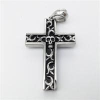 Rustfrit stål kors vedhæng, Stainless Steel, Skull Cross, sværte, 40x63mm, Solgt af PC