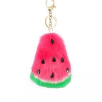 Kuglasta kugla Pom Pom Keychain, Cink Alloy, s Umjetnog krzna, Lubenica, zlatna boja pozlaćen, za žene, crven, nikal, olovo i kadmij besplatno, 90x200mm, Prodano By PC