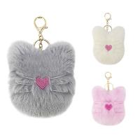 Мягкий шарик Pom Pom Keychain, цинковый сплав, с искусственный мех, Кошка, плакирован золотом, Женский, Много цветов для выбора, не содержит никель, свинец, 100x150mm, продается PC