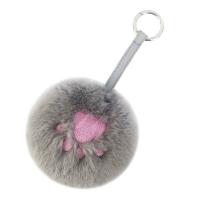 Pelzball Pom Pom Keychain, Zinklegierung, mit PU Leder & Imitierter Pelz, bear Paw, silberfarben plattiert, für Frau, grau, frei von Nickel, Blei & Kadmium, 100x200mm, verkauft von PC