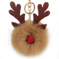 Skrybėlių Pom Pom Keychain, Cinko lydinys, su PU & Faux Fur, Elnių ragai, aukso spalva padengtas, moters, daugiau spalvų pasirinkimas, nikelio, švino ir kadmio nemokamai, 100x180mm, Pardavė PC