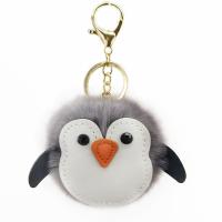 Fur Ball Pom Pom Nøglering, Zinc Alloy, med PU & Kunstskind, Penguin, guldfarve belagt, for kvinde, flere farver til valg, nikkel, bly & cadmium fri, 100x130mm, Solgt af PC