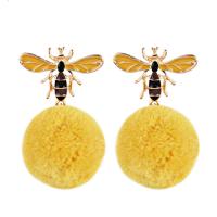 Zinc Alloy Drop Earring with Plush Bee gold color plated for woman & enamel yellow lead & cadmium free Sold By Pair