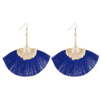 Zinc Alloy Tassel Earring, met Polyester, Fan, KC gold plated, voor vrouw, meer kleuren voor de keuze, lood en cadmium vrij, 100x110mm, Verkocht door pair