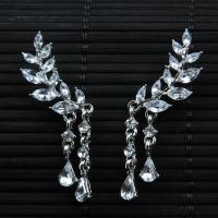 Zinc Alloy Drop Earrings with Quartz plated for woman & with rhinestone lead & cadmium free 25mm Sold By Pair