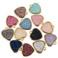 Colgantes de Metal en Forma Corazón, con resina, chapado en oro real, más colores para la opción, 14x16x4mm, agujero:aproximado 1mm, 10PCs/Grupo, Vendido por Grupo