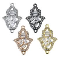 Messing Schmuck Verbinder, Hamsa, plattiert, mit kubischem Zirkonia & 1/1-Schleife, keine, 13.50x20.50x3mm, Bohrung:ca. 1mm, 10PCs/Menge, verkauft von Menge