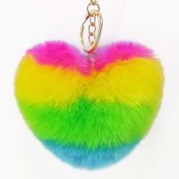 Pom Pom Keychain da bola da pele, liga de zinco, with peles artificiais, Coração, cromado de cor dourada, para mulher, multi colorido, níquel, chumbo e cádmio livre, 100x150mm, vendido por PC