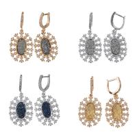 Laiton Leverback boucle d'oreille, avec agate quartz de glace, Placage, pavé de micro zircon & pour femme, plus de couleurs à choisir, 44.5mm, 19.5x29mm, Vendu par paire