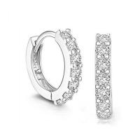 Brass Huggie Hoop Earring platinum plated for woman & with rhinestone nickel lead & cadmium free 13mm Sold By Pair