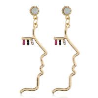 Boucles d'oreilles en alliage de zinc, avec Oeil de chat, Plaqué de couleur d'or antique, pour femme & avec strass, sans plomb et cadmium, 23x50mm, Vendu par paire