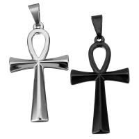 Ruostumaton teräs rajat kellonperiä, Ankh Cross, päällystetty, enemmän värejä valinta, 25x44x3mm, Reikä:N. 5x8mm, Myymät PC