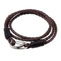 Acier titane bracelet, avec Faux cuir, acier inoxydable fermoir homard, Placage de couleur platine, Vintage & pour homme, plus de couleurs à choisir, 65mm, Vendu par Environ 16.74 pouce brin