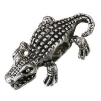 Perles European en alliage de zinc, crocodile, Plaqué de couleur d'argent, sans filetage, protéger l'environnement, sans nickel, plomb et cadmium, 24x14x7mm, Trou:Environ 5mm, 50PC/lot, Vendu par lot