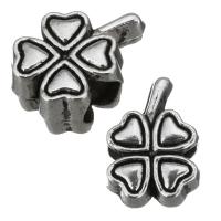 Zinklegering European Beads, Zinc Alloy, Four Leaf Clover, antiek zilver plated, zonder troll, nikkel, lood en cadmium vrij, 9x13x7mm, Gat:Ca 5mm, 50pC's/Lot, Verkocht door Lot